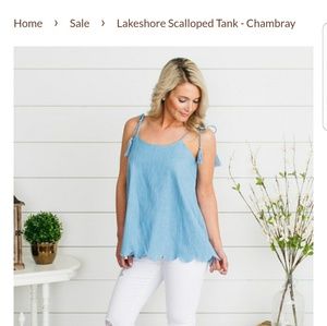 Eleven Oaks Boutique Top - chambray scalloped tank